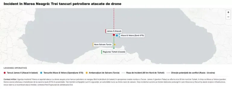 Trei platforme petroliere atacate de drone în Marea Neagră, în apropierea Strâmtorii Bosfor.