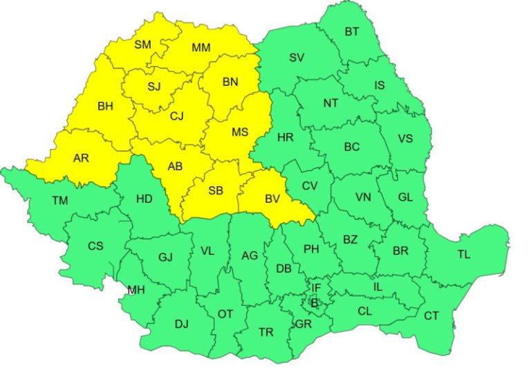 Cod galben de vreme caniculară în 15 județe sâmbătă; valul de căldură se lărgește și se amplifică începând de duminică.