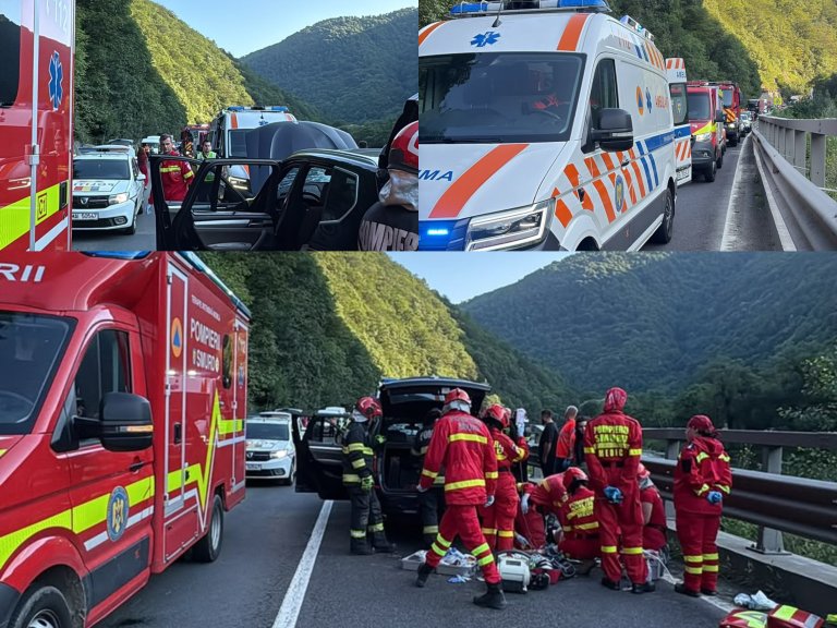 Bolovan prăbușit pe un vehicul în Valea Oltului. Un bărbat a rămas fără cunoștință.