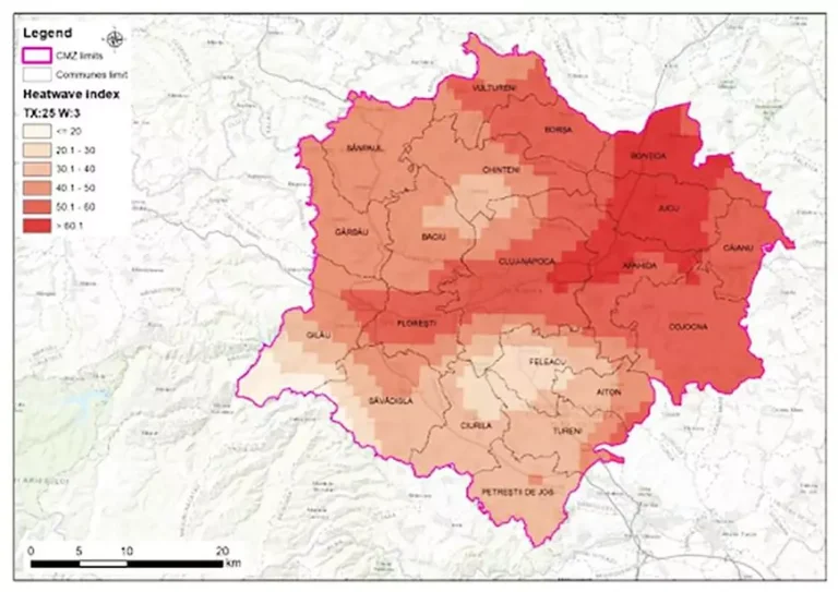 Harta climatică detaliată pe nivelul cartierului pentru un oraș românesc. Precizie de 2 metri pentru inundații.